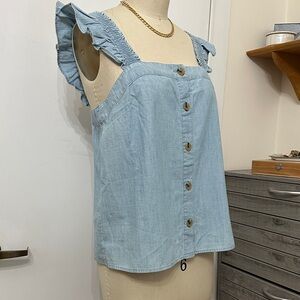 J. Crew Sky Blue Ruffle Sleeve Button-Up Blouse